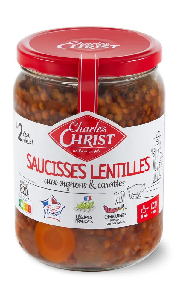 Saucisses lentilles aux oignons & carottes