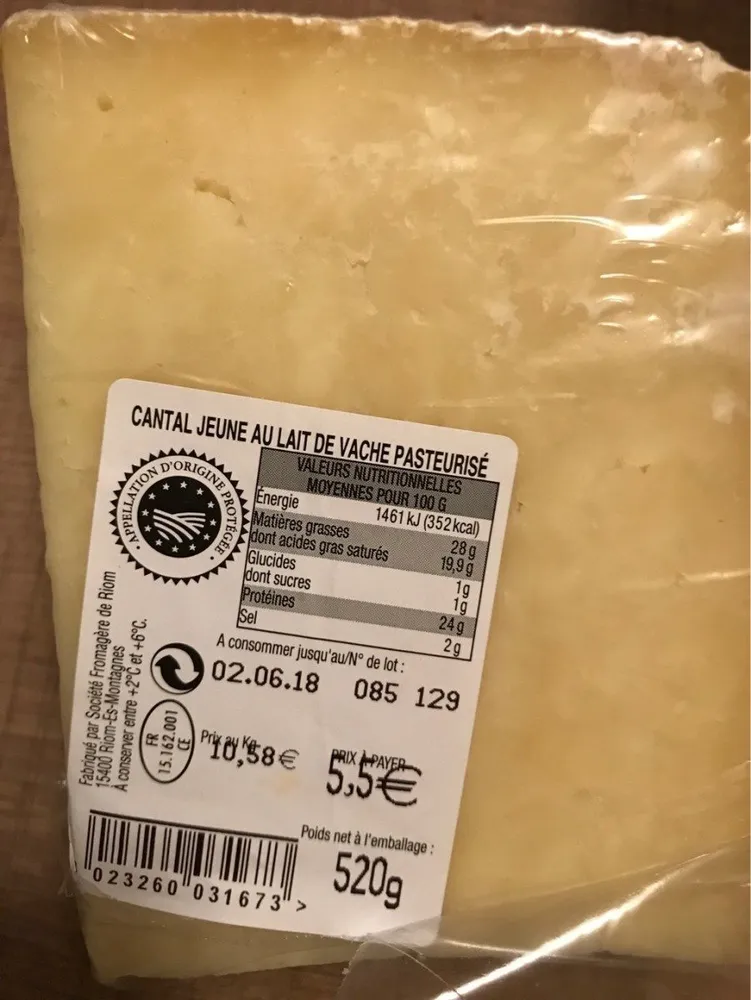 Cantal jeune au lait de vache