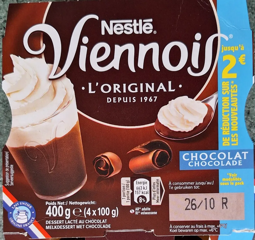 Vienois l'original chocolat 4 x 100 g