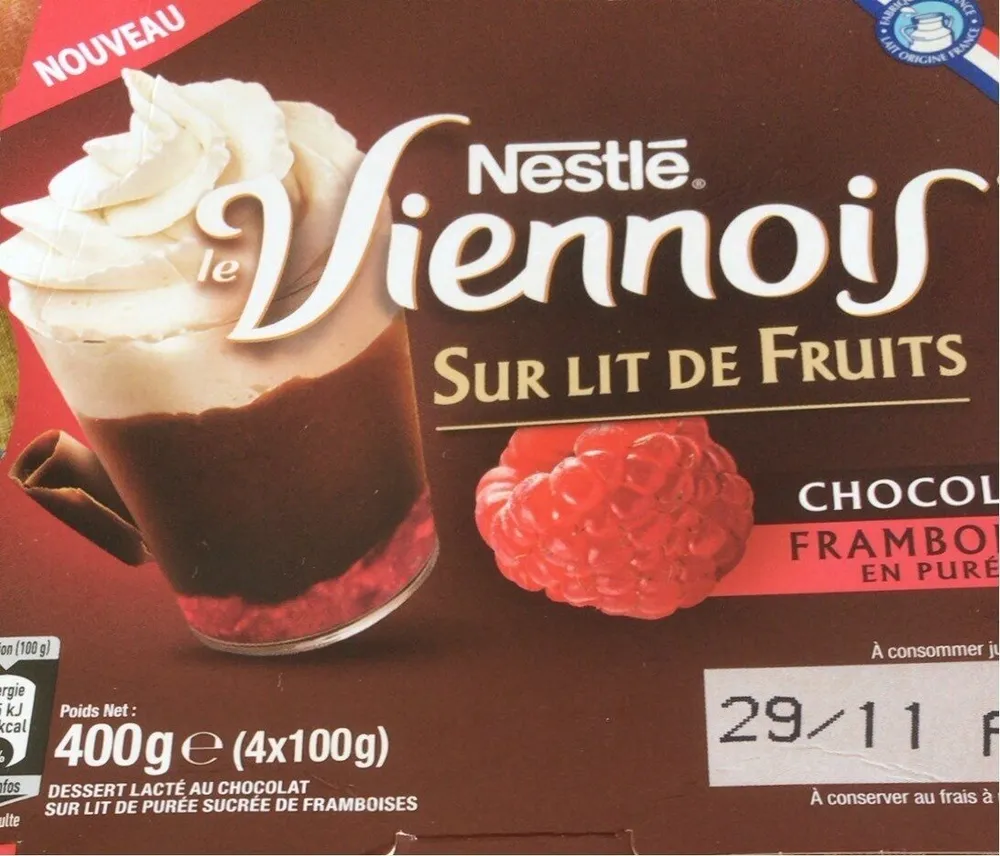 Le Viennois sur lit de fruits Chocolat/Framboises en purée