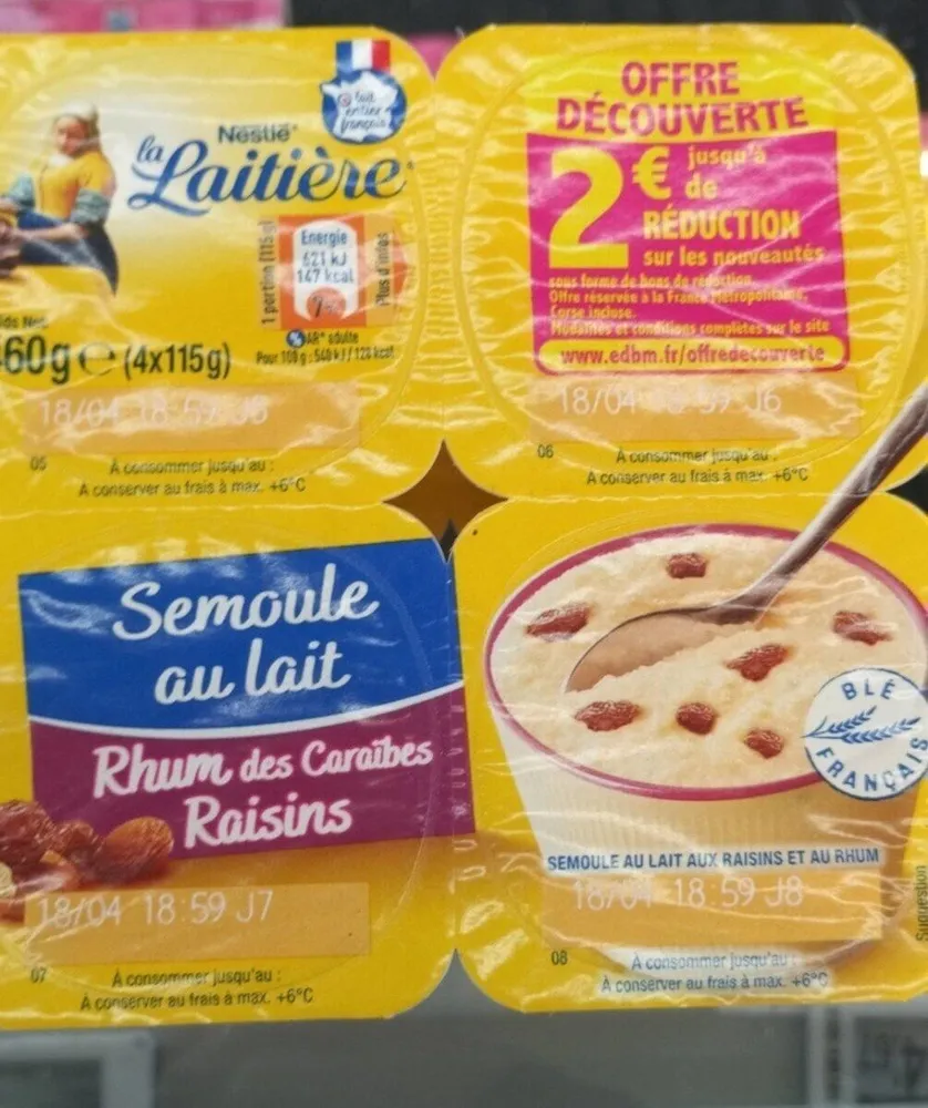 Semoule au lait Rhum des Caraïbes Raisins