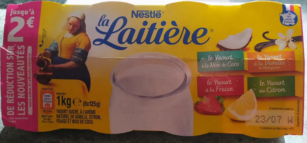 Yaourt arôme naturel panaché Vanille de Madagascar, Noix de coco, Fraise, Citron 8 x 125 g