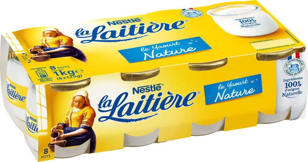 Yaourt au lait entier nature La laitière en pots de verre