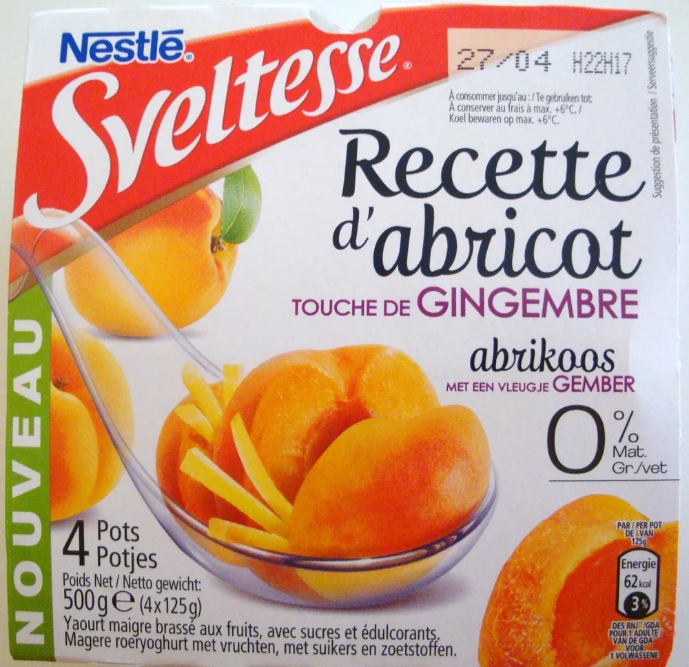 Recette d'abricot, Touche de Gingembre (0 % MG) 4 Pots