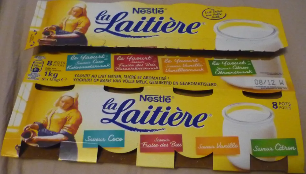 Yaourt au lait entier, sucré et aromatisé (Saveurs : Coco, Fraise des Bois, Vanille, Citron) 8 Pots