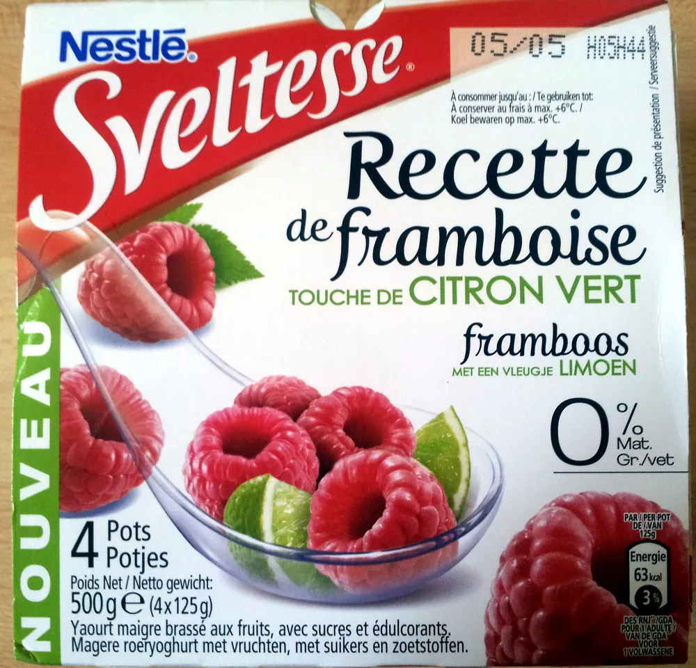 Recette de Framboise, Touche de Citron Vert (0 % MG) 4 Pots