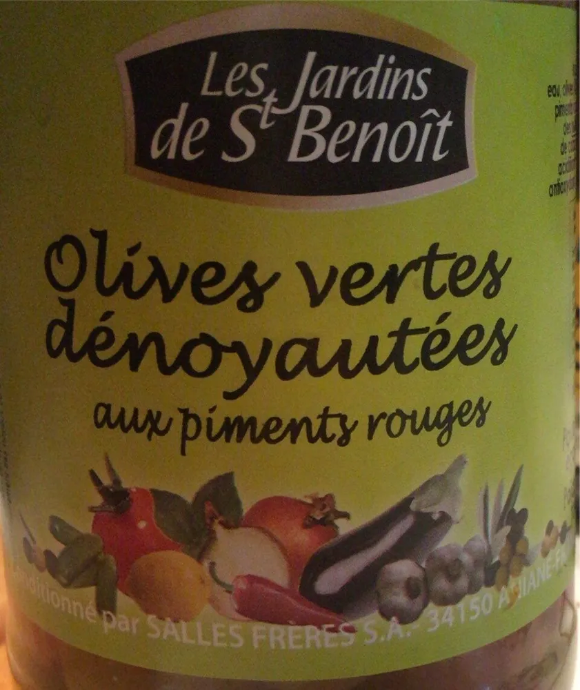 Olives vertes dénoyautées aux piments rouges