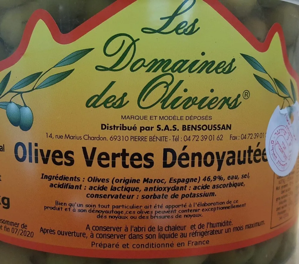 Olives vertes dénoyautées
