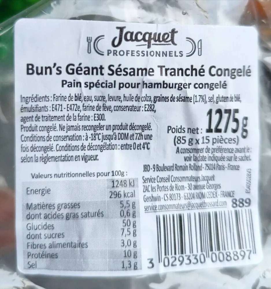 Bun's géant sésame tranché congelé
