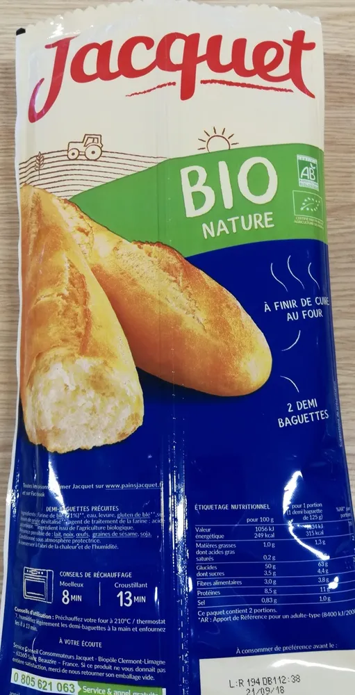 Petite fournée bio 2 demi-baguettes nature