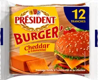 PRESIDENT BURGER CHEDDAR EMMENTAL 12 TRANCHES 200g
