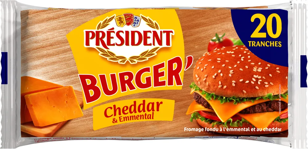 Tranches Burger' Cheddar & Emmental Président 20 Tranches