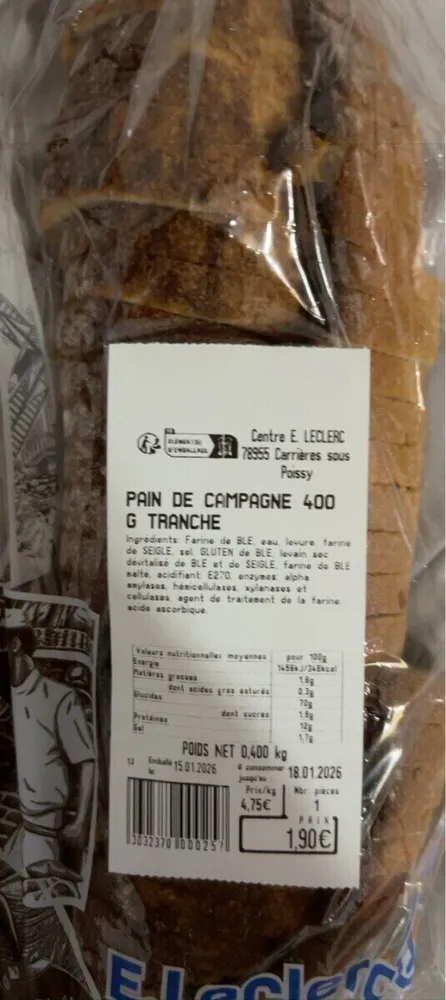 Pain de campagne 400 Grammes tranche
