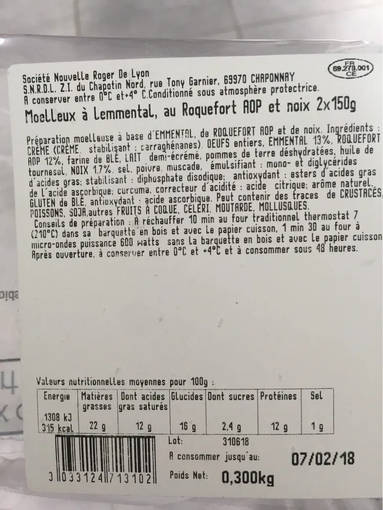 Moelleux emmental roquefort noix