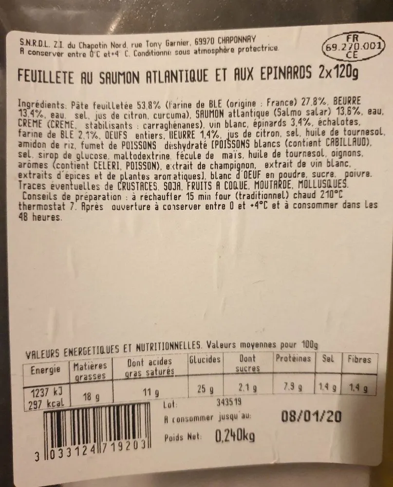 Feuilleté au saumon et aux épinards