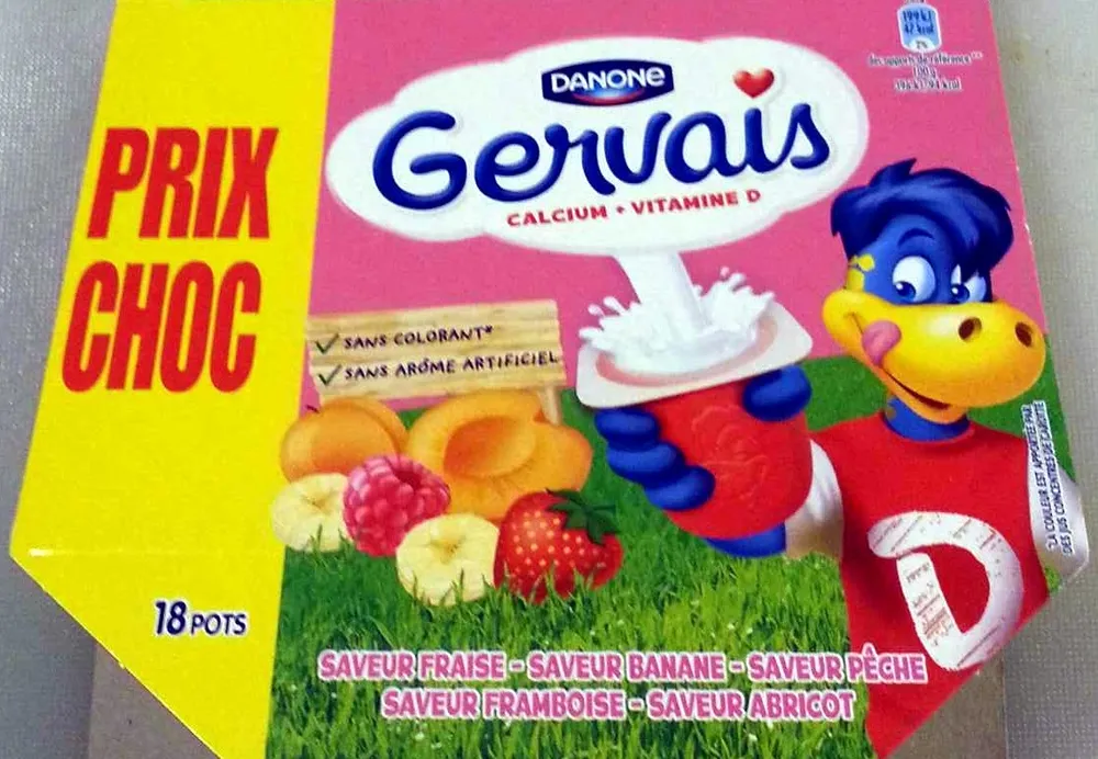 Gervais (Saveurs : Fraise, Banane, Pêche, Framboise, Abricot) 18 Pots