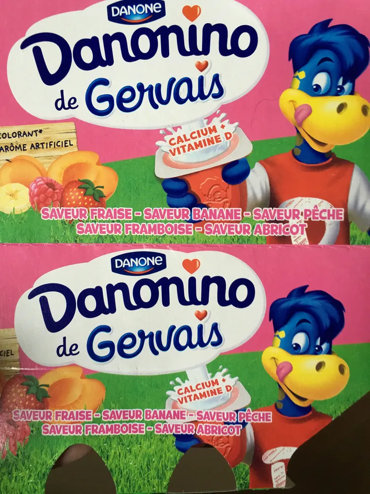 Danonino de Gervais saveur Fraise, Banane, Pêche, Framboise, Abricot