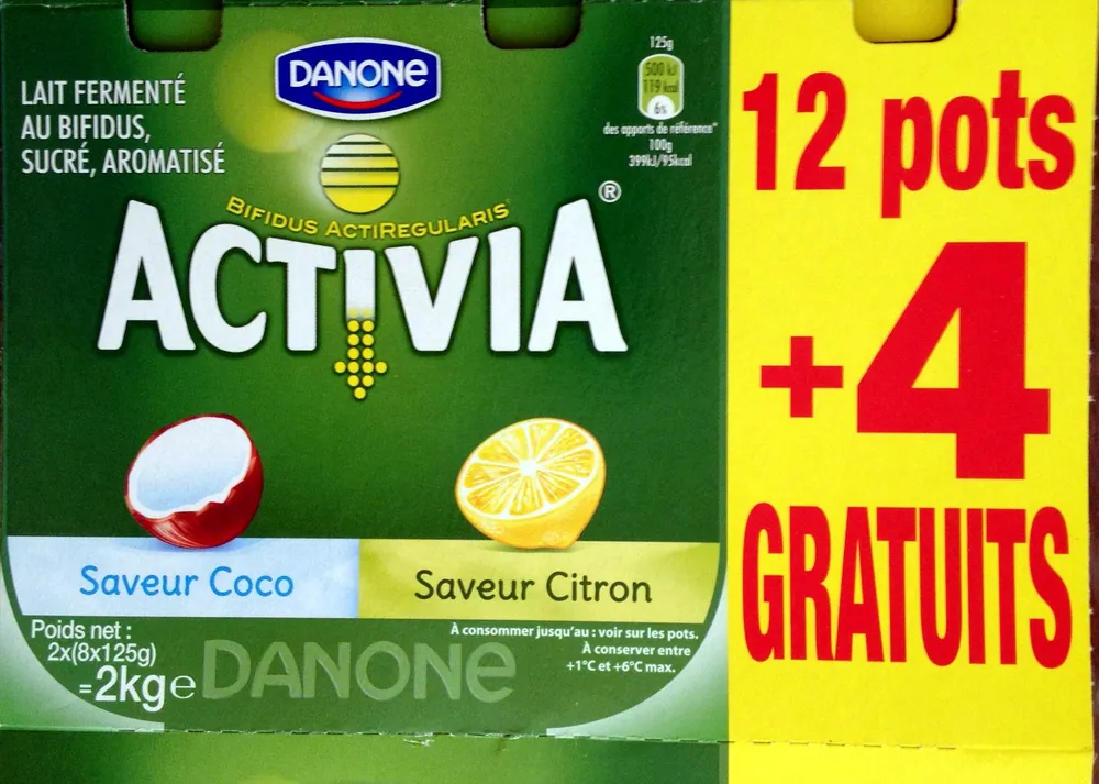 Activia (Saveur Citron, Saveur Coco) 12 pots + 4 Gratuits