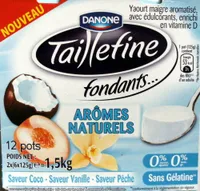 Taillefine (0 % MG, 0 % Sucres ajoutés), (Arômes naturels : Saveurs Coco, Vanille, Pêche) 12 pots