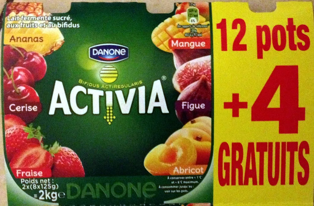 Activia (Ananas, Cerise, Fraise, Mangue, Figue, Abricot) 12 Pots + 4 Gratuits
