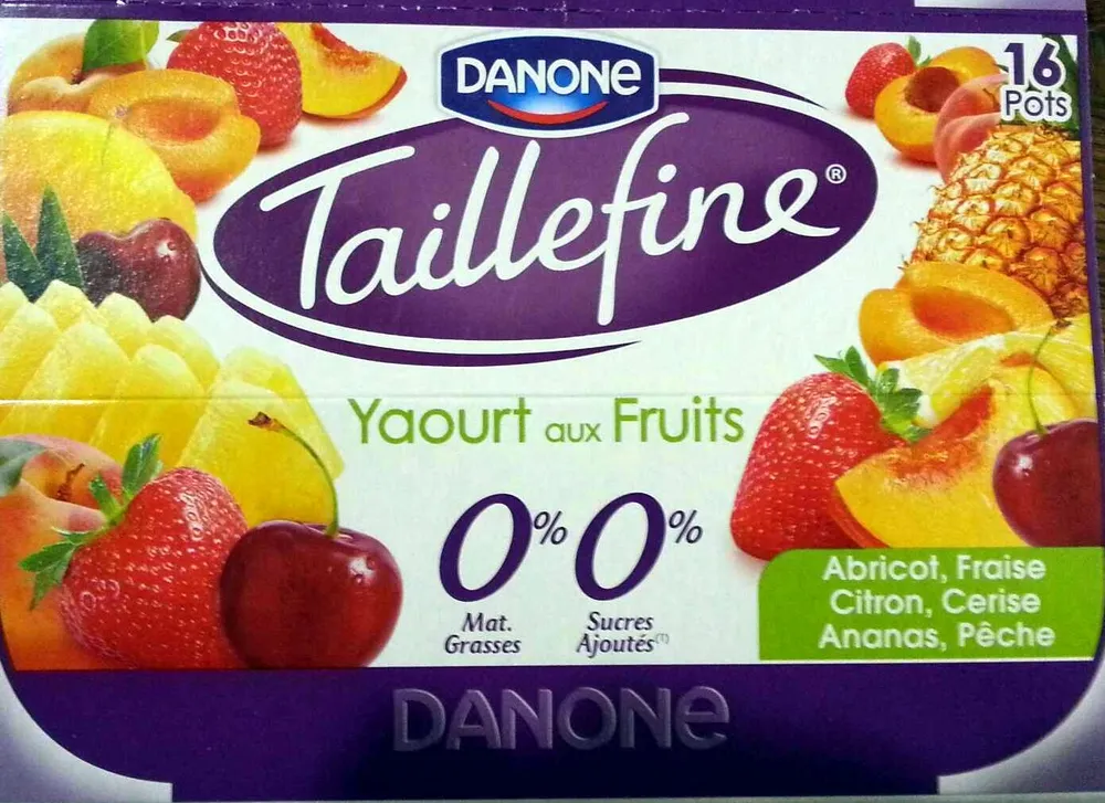 Taillefine, Yaourt au Fruits (0 % MG, 0 % Sucres Ajoutés) - (Abricot, Fraise, Citron, Cerise, Ananas, Pêche) 16 Pots