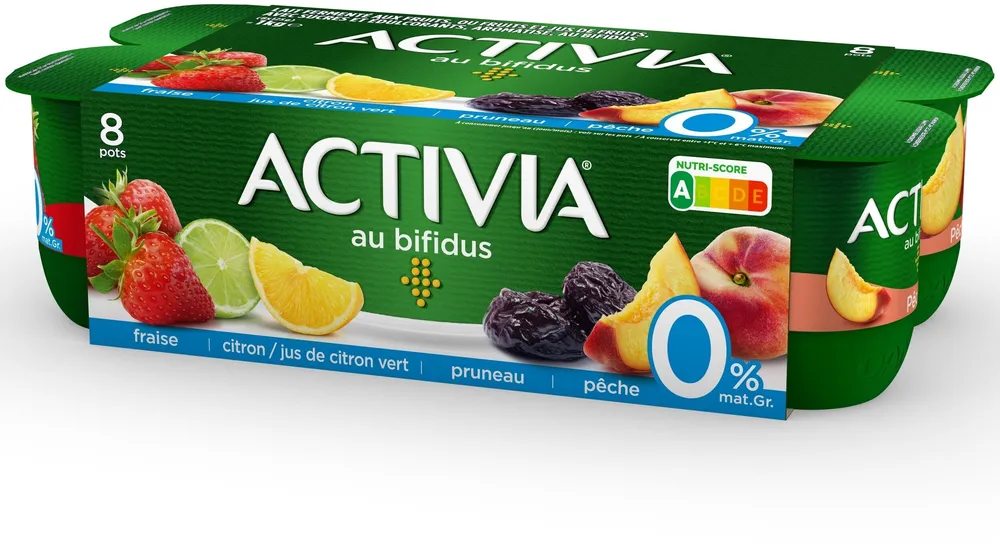 Activia bifidus fruits 0% panache 125 g x 8 (citron/citron vertananas fraise peche)