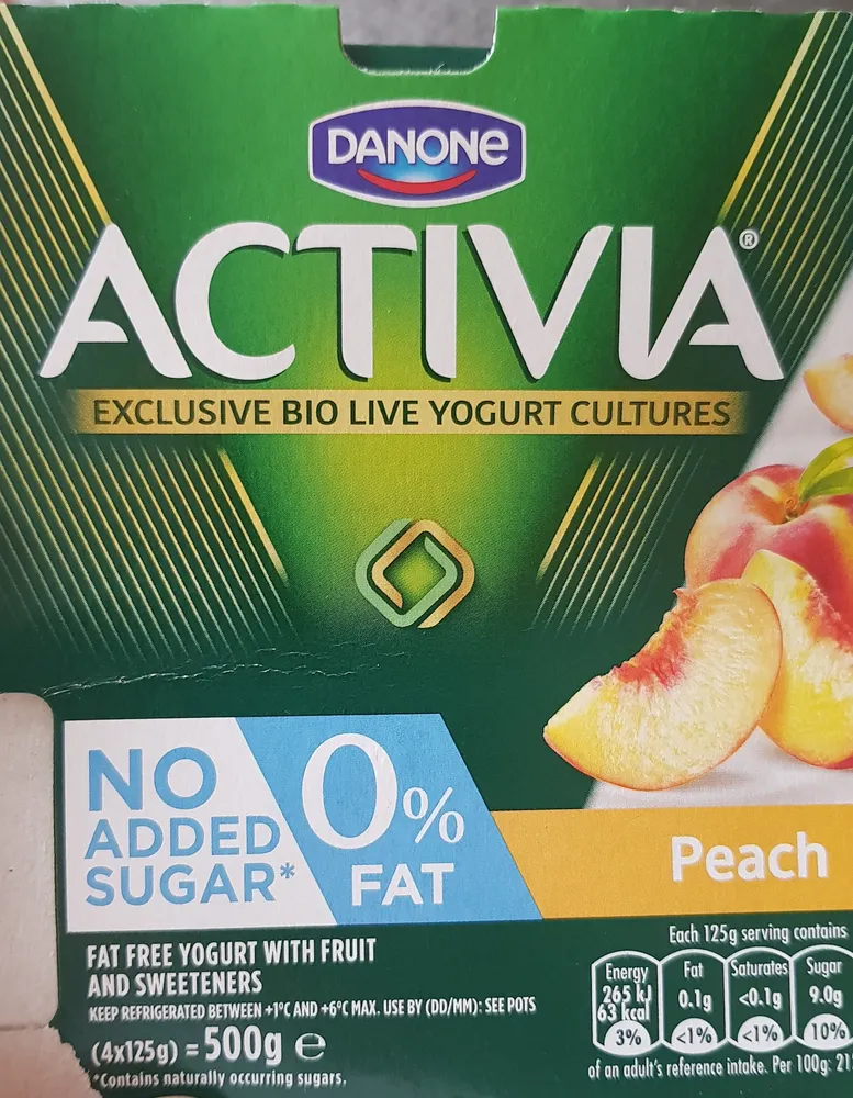 Activia 0% Fat Peach Yogurt