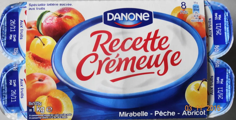 Recette Crémeuse, Mirabelle-Pêche-Abricot