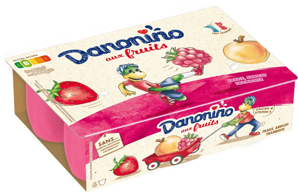 Danonino aux fruits fraise framboise abricot 100 g x 6