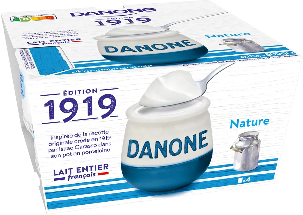 Danone nature lait entier 125 g x 4 afh