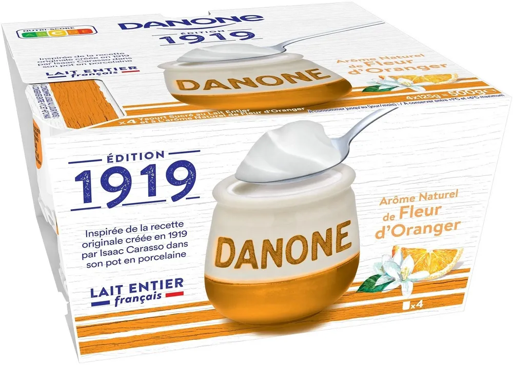 Danone lait entier arome nature fleur d'oranger 125 g x 4
