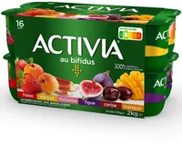 Activia bifidus fruits panache 125 g x 16 (abricot mangue rhubarbe fraise cerise figue)