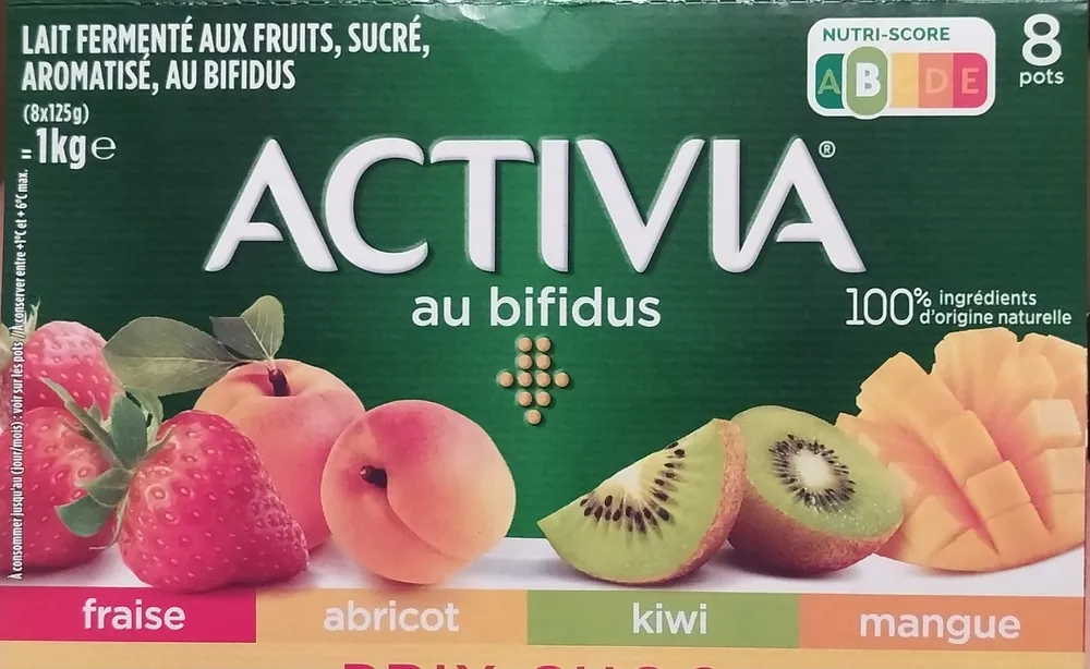 Activia au bifidus aromatisé x 8 (fraise, abricot, kiwi, mangue)