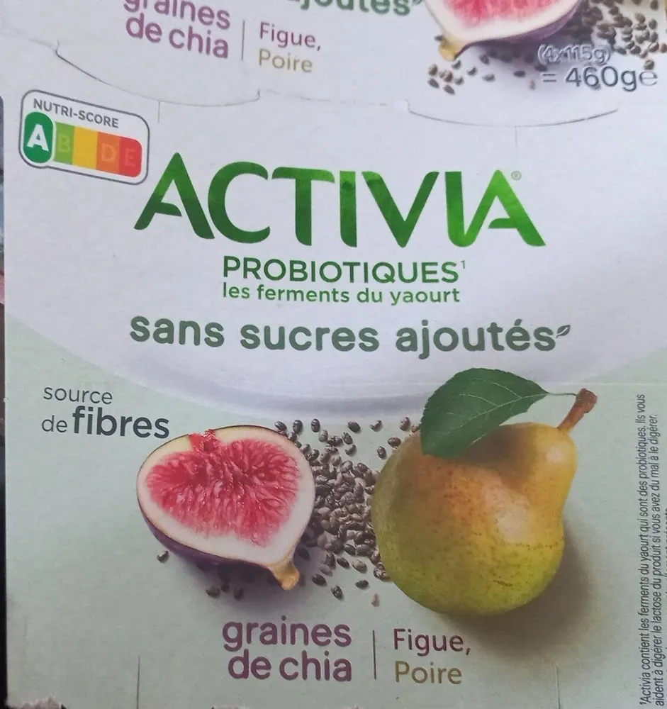 Activia sans sucre ajoute poire figue chia 115 g x 4