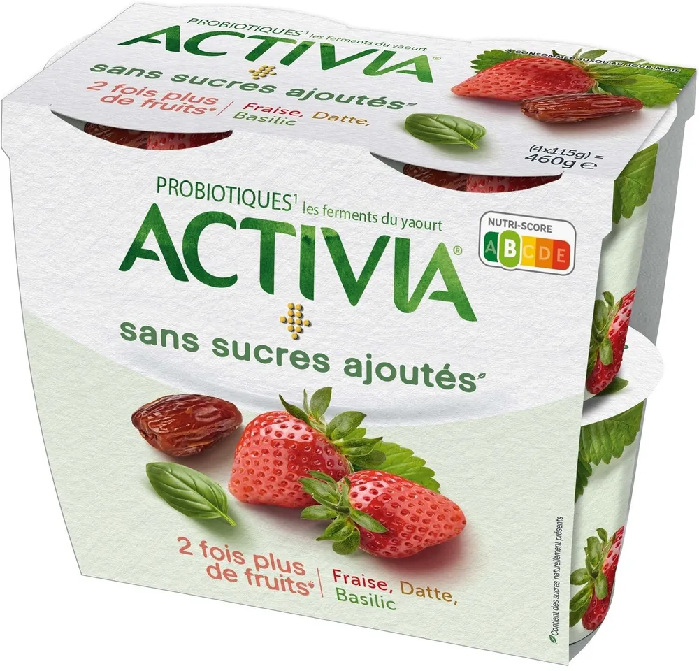 Activia sans sucre ajoute fraise datte basilic 115 g x 4