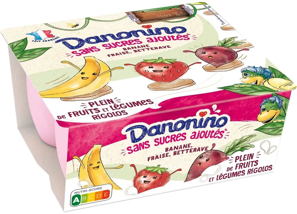 Danonino sans sucres ajoutes banane fraise betterave 90 g x 4