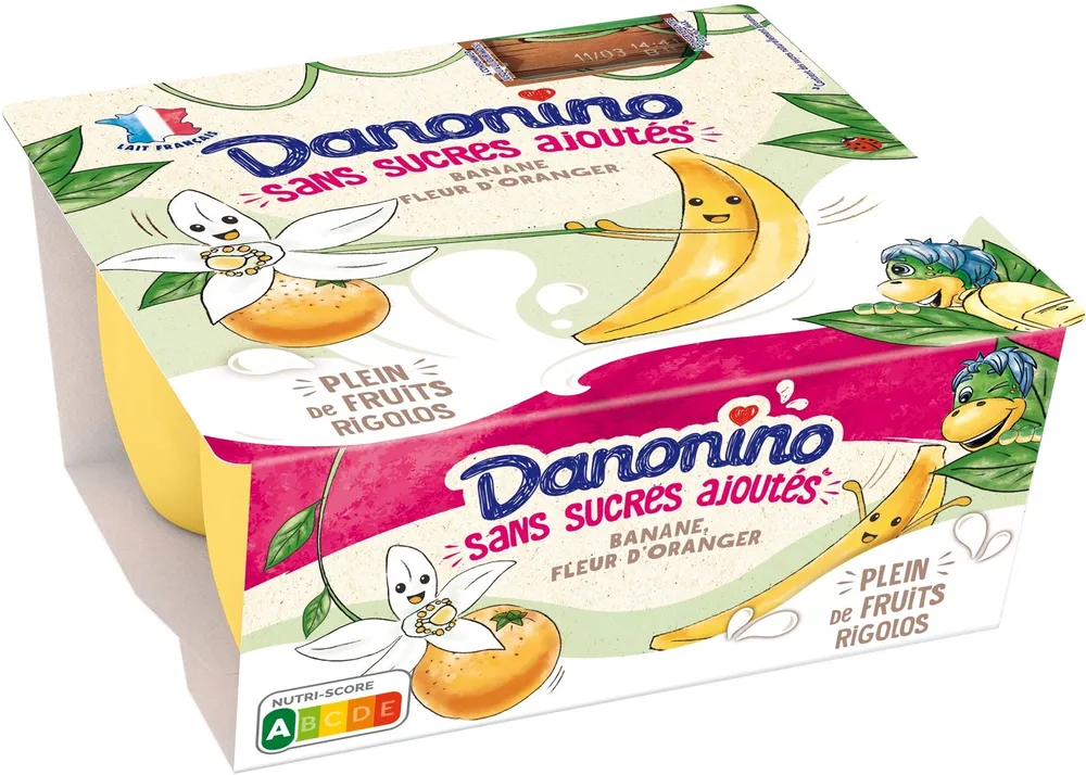 Danonino sans sucres ajoutes banane fleur d'oranger 90 g x 4