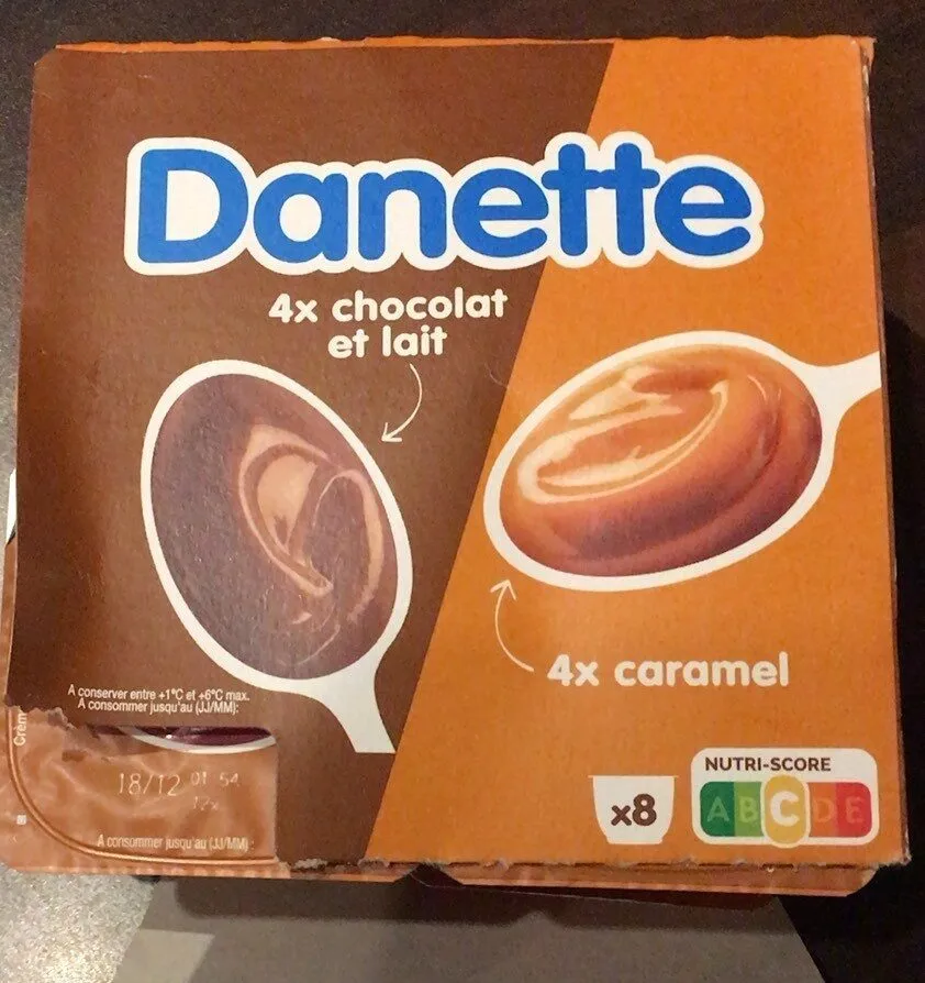 Danette 4 chocolat au lait et 4 caramel