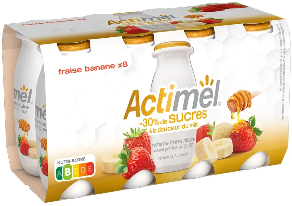 Actimel reduit en sucre fraise banane 100 g x 8