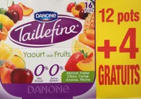 Taillefine, Yaourt au Fruits (0 % MG, 0 % Sucres Ajoutés) - (Abricot, Fraise, Citron, Cerise, Ananas, Pêche) 12 Pots   4 Gratuits