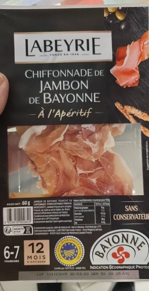 Chiffonnade de jambon de Bayonne