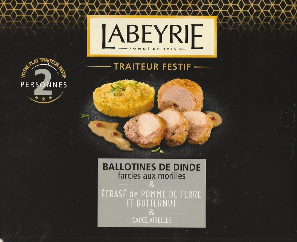 Ballotines de dinde farcies aux morilles & écrasé de pomme de terre et butternut & sauce airelles