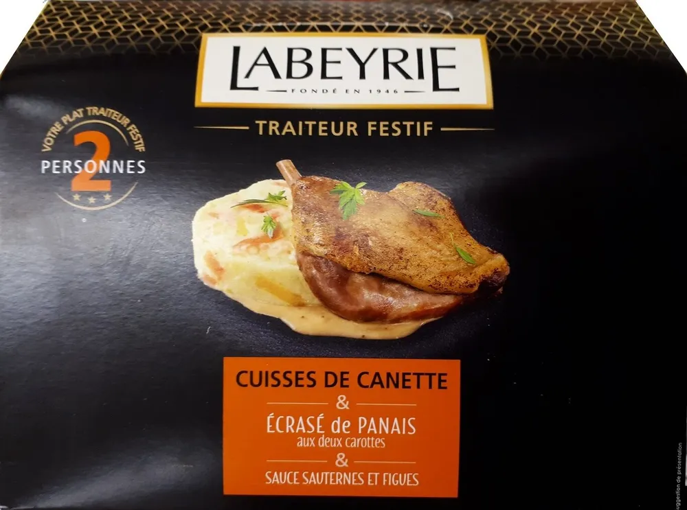 Cuisses de canette & écrasé de panais aux carottes jaunes et oranges, sauce Sauternes et figues