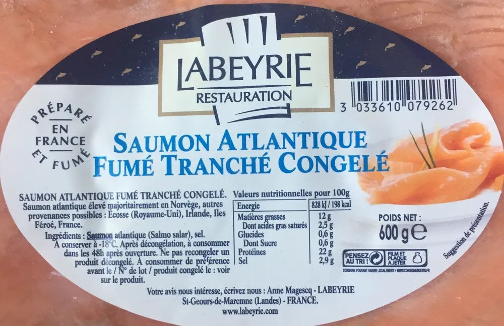 Saumon atlantique fumé tranche congelé