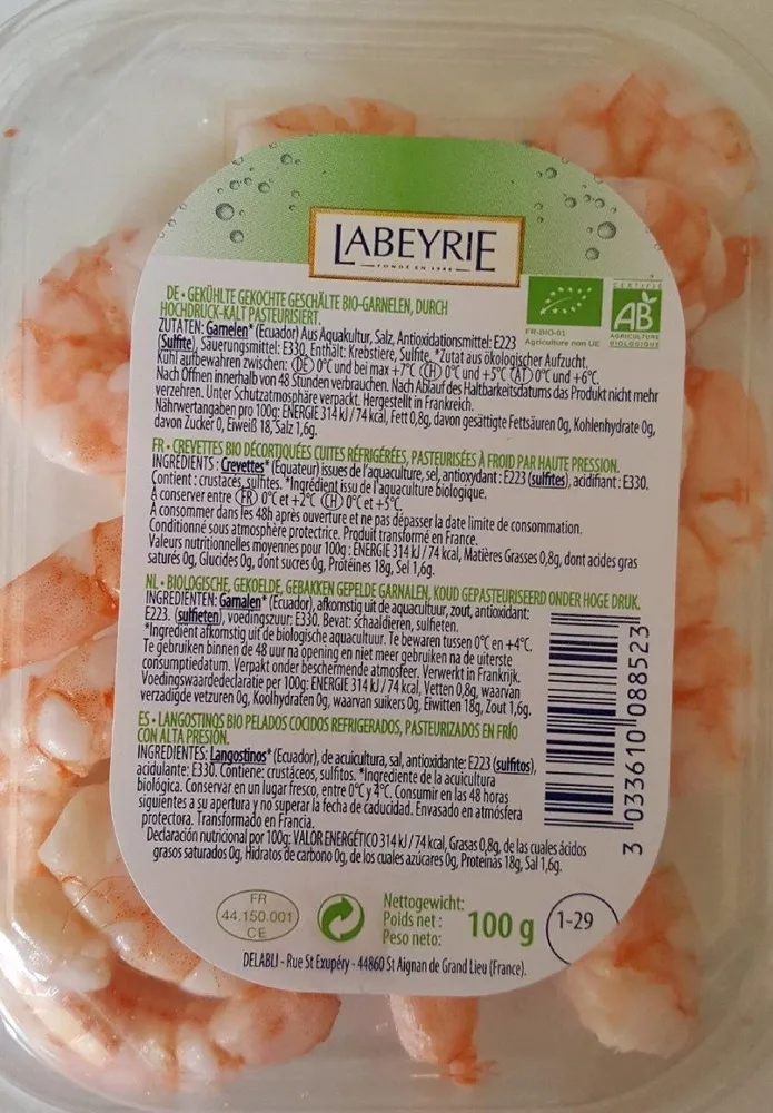 Crevettes bio décortiquées cuites