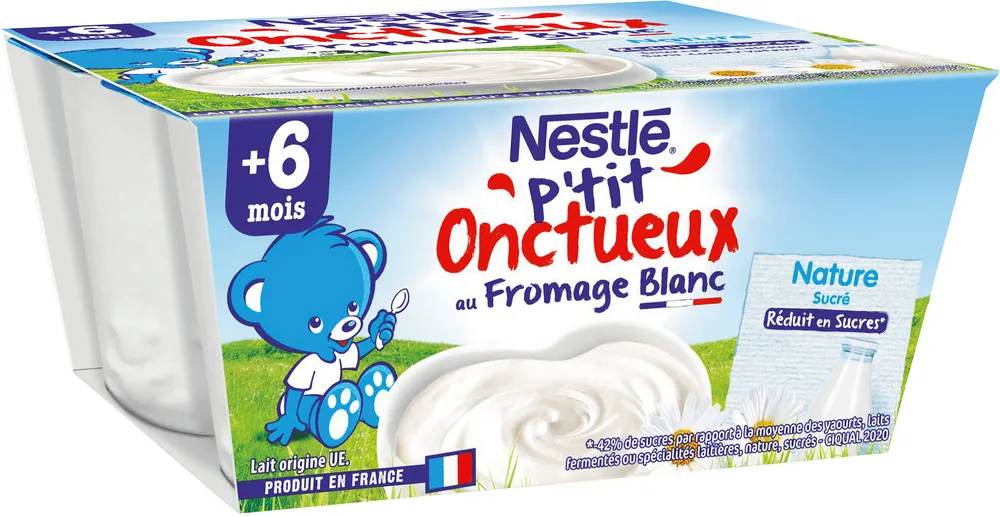 NESTLE P'TIT ONCTUEUX Fromag Blanc Saveur Natur Sucré-4x100gDès6mois