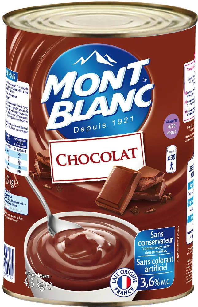 MONT BLANC Crème dessert Boîte Chocolat 4,3kg