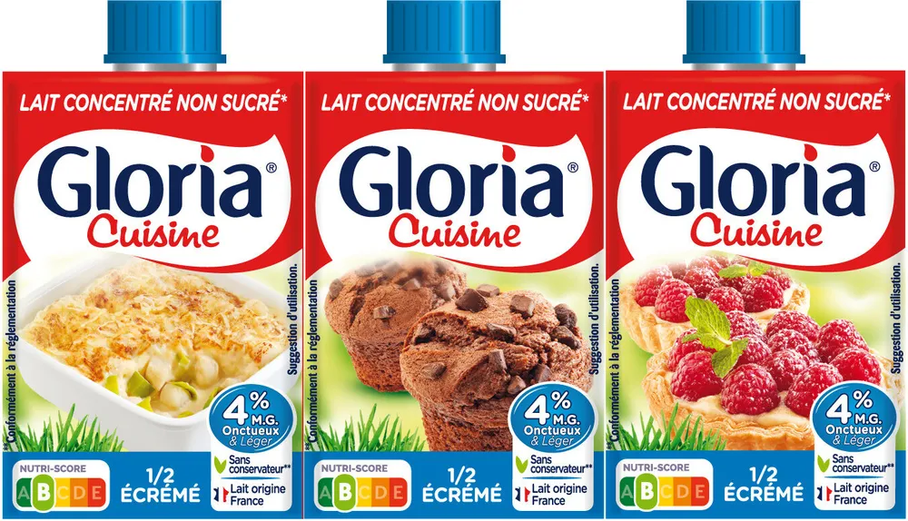 GLORIA Lait concentré non sucré 1/2 écrémé briquettes 3x20cl