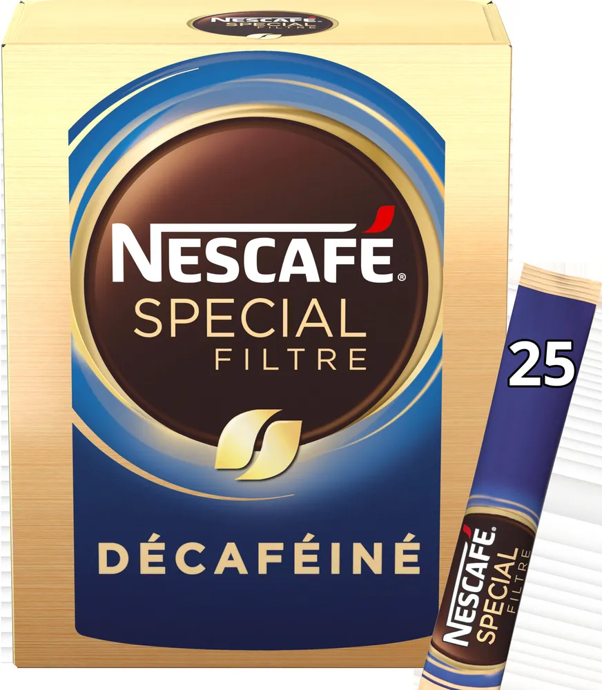 NESCAFÉ SPECIAL FILTRE L'Original Décaféiné, Café Soluble, Boîte de 25 Sticks