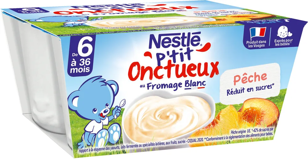 NESTLÉ P'TIT ONCTUEUX au Fromage Blanc Pêche - 4 x 100g - Dès 6 mois